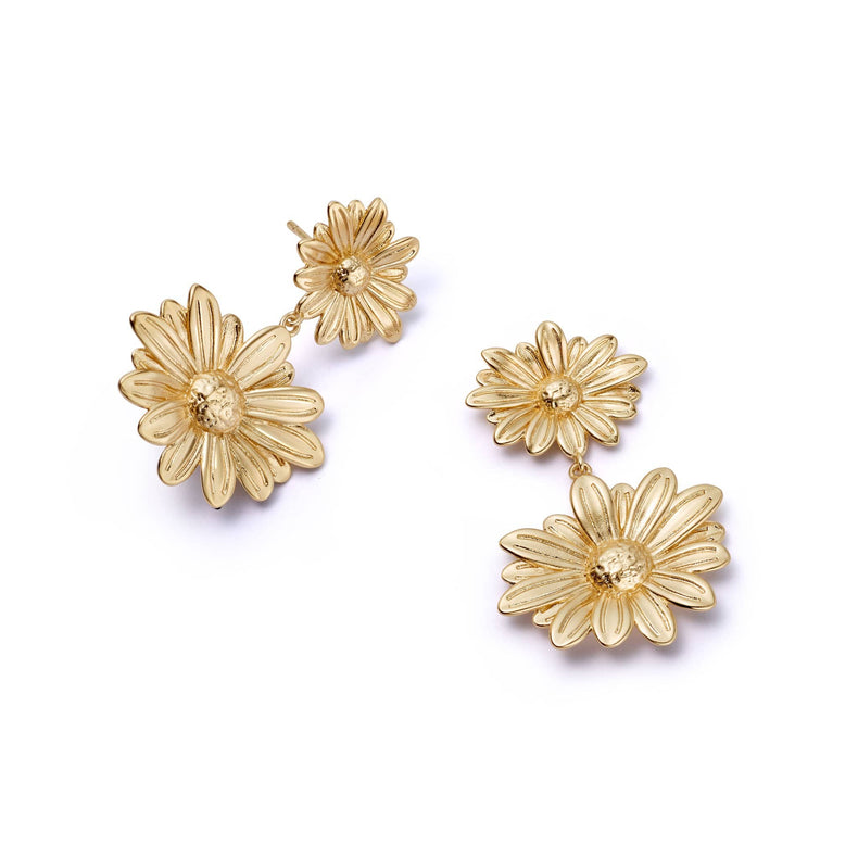 Double Daisy Flower Earrings 18ct Gold Plate recommended